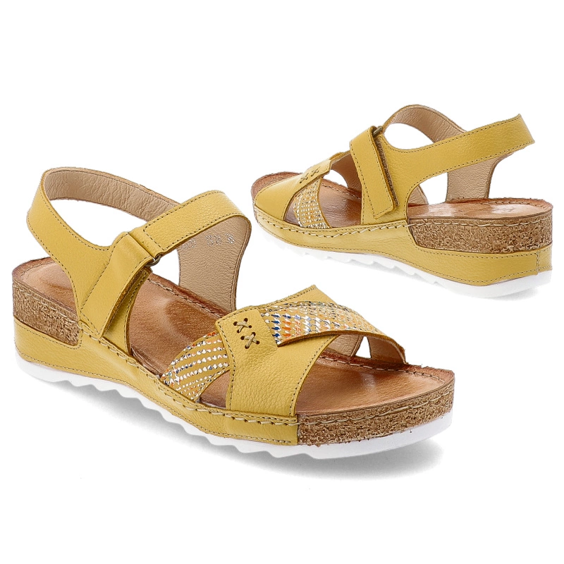 Sandalen WASAK - 0620 Żółty Groszek+Kratka